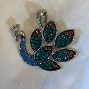 Crystal Studded Large Peacock Enhancer Pendant Magnetic Multi Colored